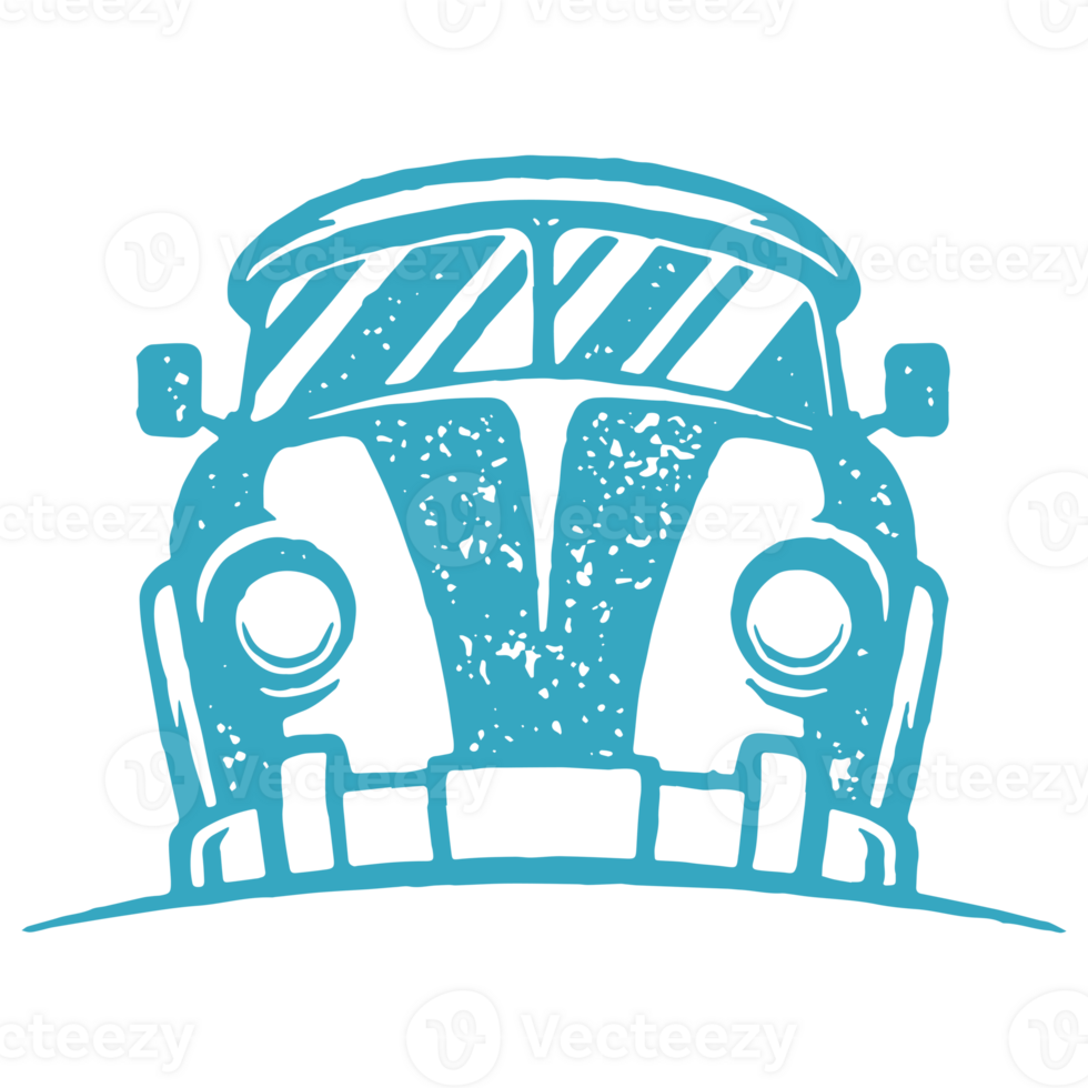 Hipster car retro bus for summer travel adventure vacation front view blue grunge texture png