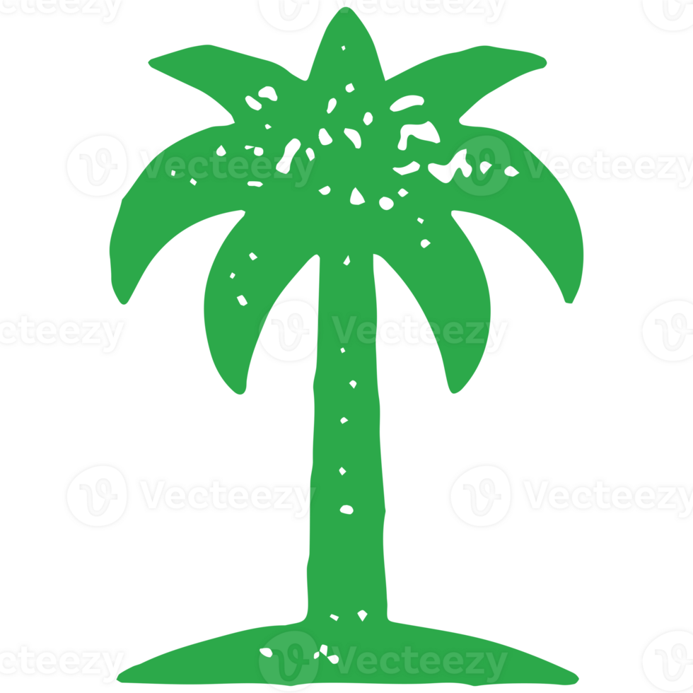 Cute minimalist green palm tree with lush foliage top and high trunk decorative grunge texture png