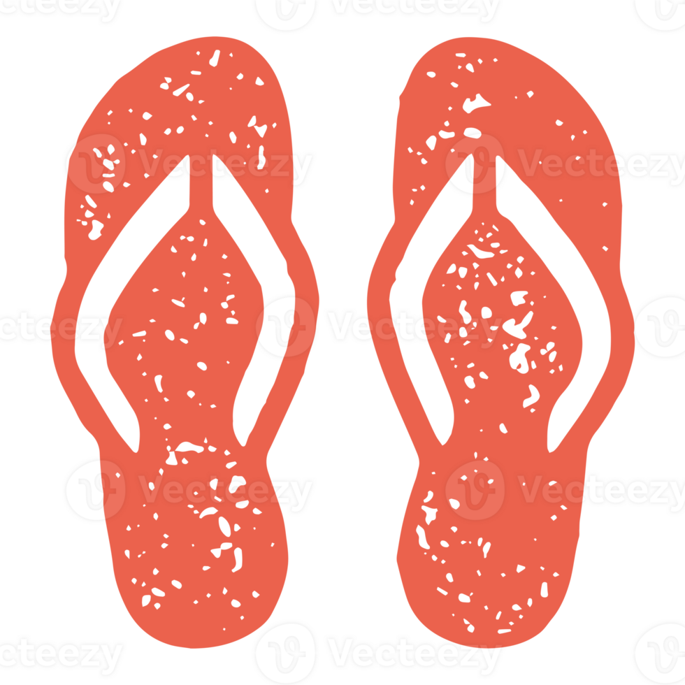 Top view hand drawn minimalist slippers summer resort travel vacation symbol red grunge texture png