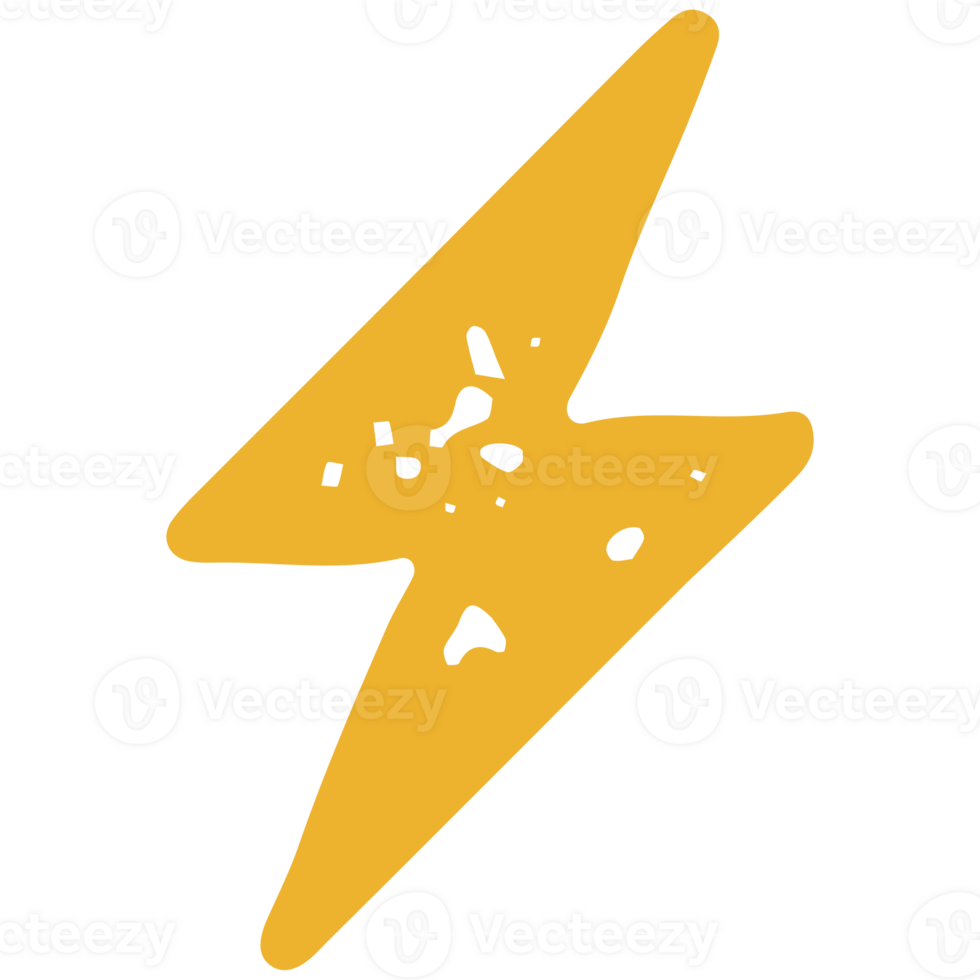 Hand drawn minimalist yellow lighting storm symbol of summer rainy weather or abstract arrow png