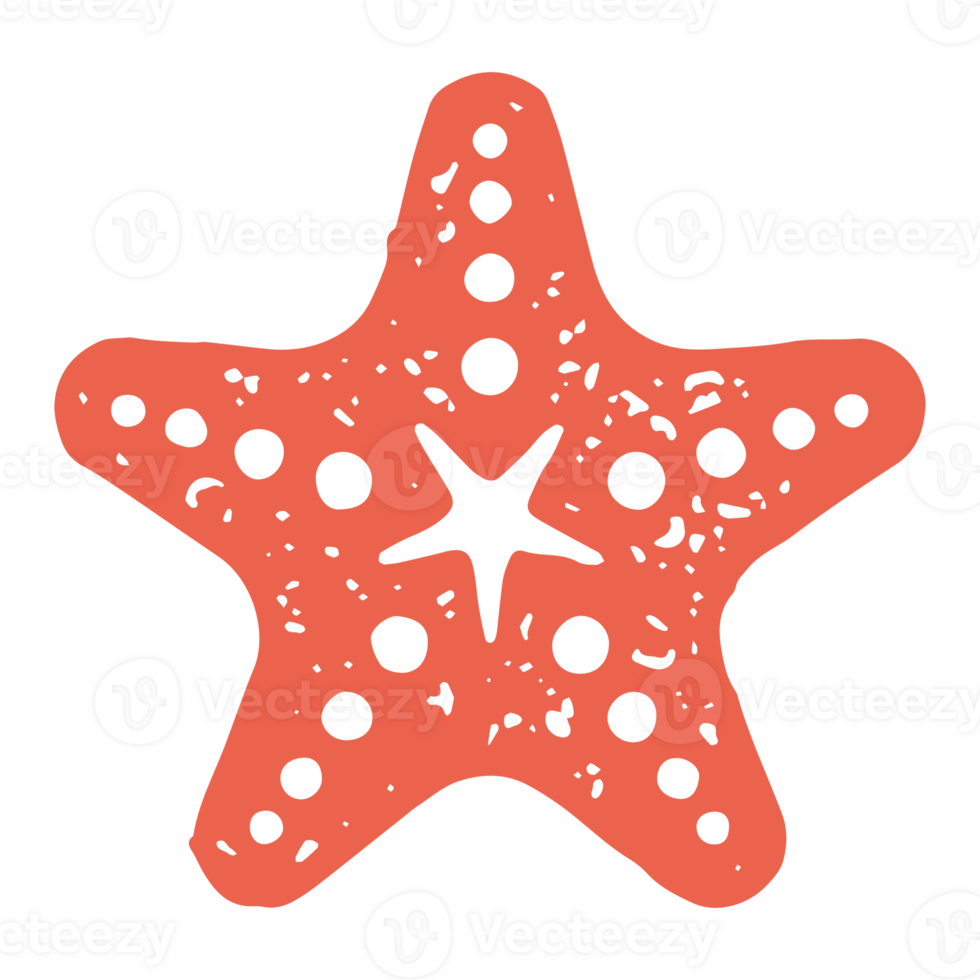 Red hand drawn ornamental five pointed starfish minimalist sea resort summer travel vacation png