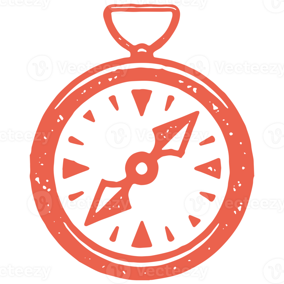 Hand drawn minimalist red compass with arrow for directional map orientation grunge texture png