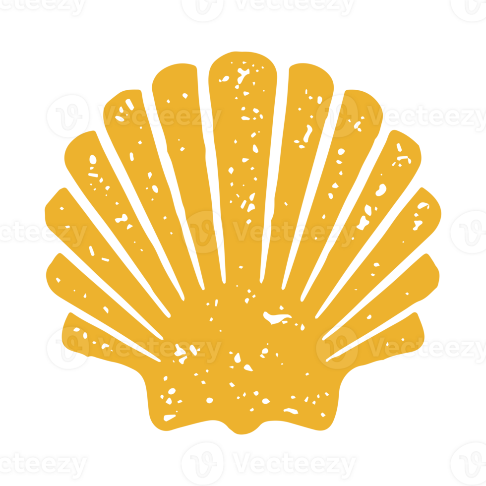 Romantic ornamental closed seashell with underwater mollusk yellow grunge texture png