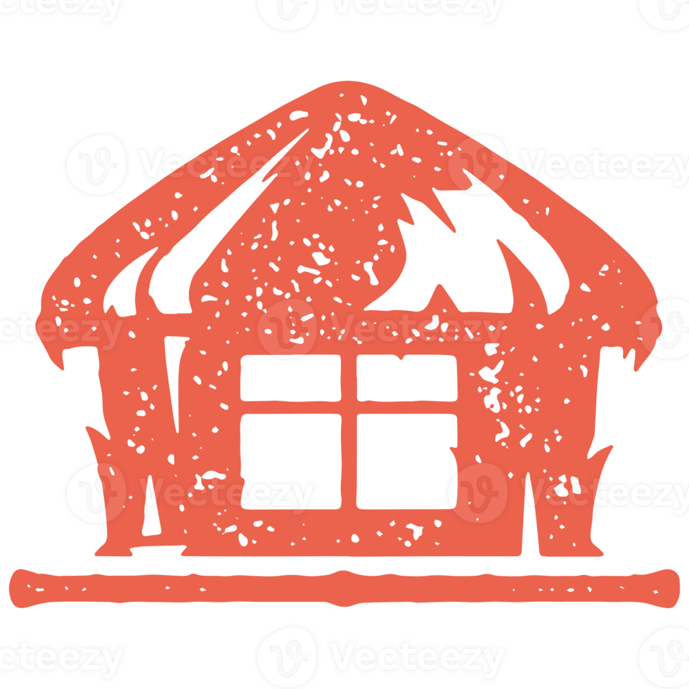 Tropical red hand drawing bungalow with straw roof and window for summer travel vacation png