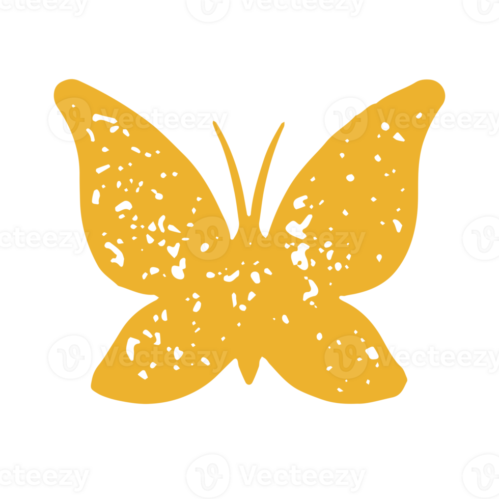 Yellow summer butterfly moth with antenna mustache and ornamental wings for flying hand drawn png