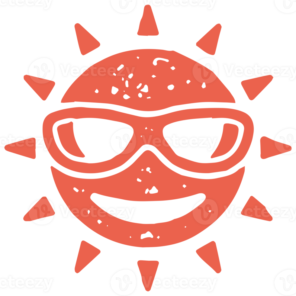 Smiling burning red sun sunglasses fashion summer decorative design logotype grunge texture png