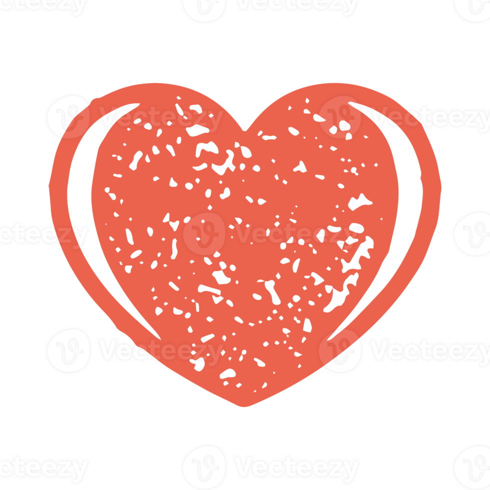 Red passion heart decorative shape symbol of love, tender, valentines hand drawn grunge texture png