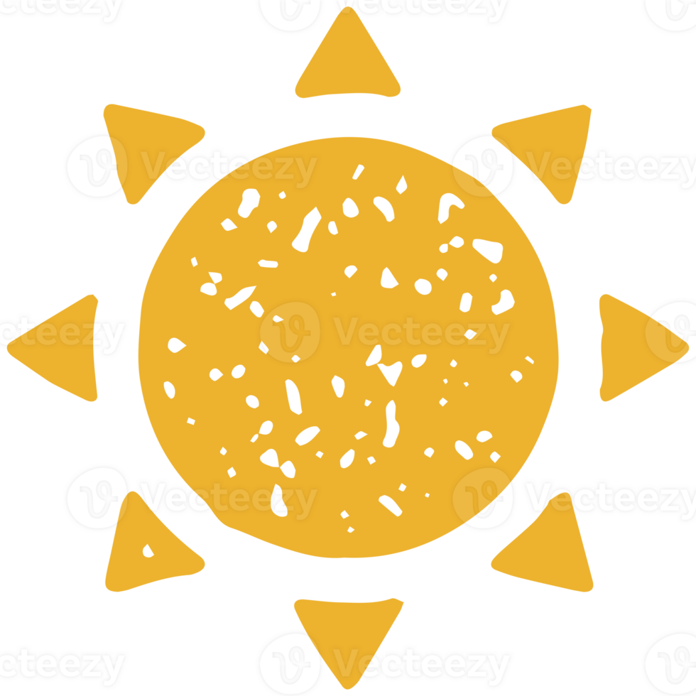 Bright yellow sun grunge texture ornamental circle with triangle arrows beams illustration png