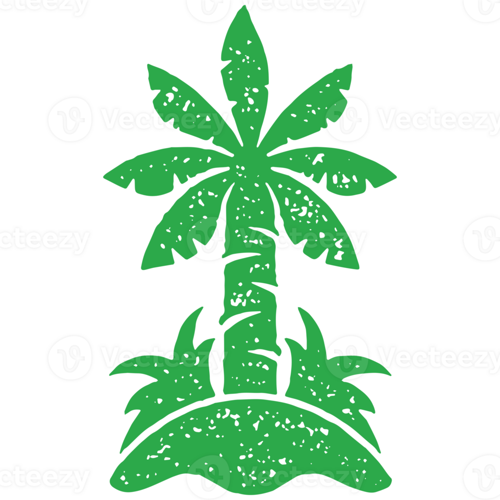 Tropical green palm tree surrounded by lush dense bushes paradise island landscape grunge texture png