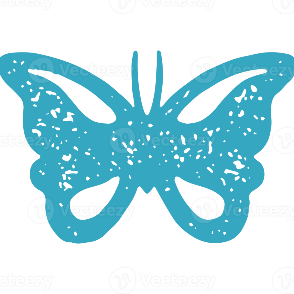 Nature hand drawn elegant butterfly winged insect summer spring wild fauna flora blue grunge texture png