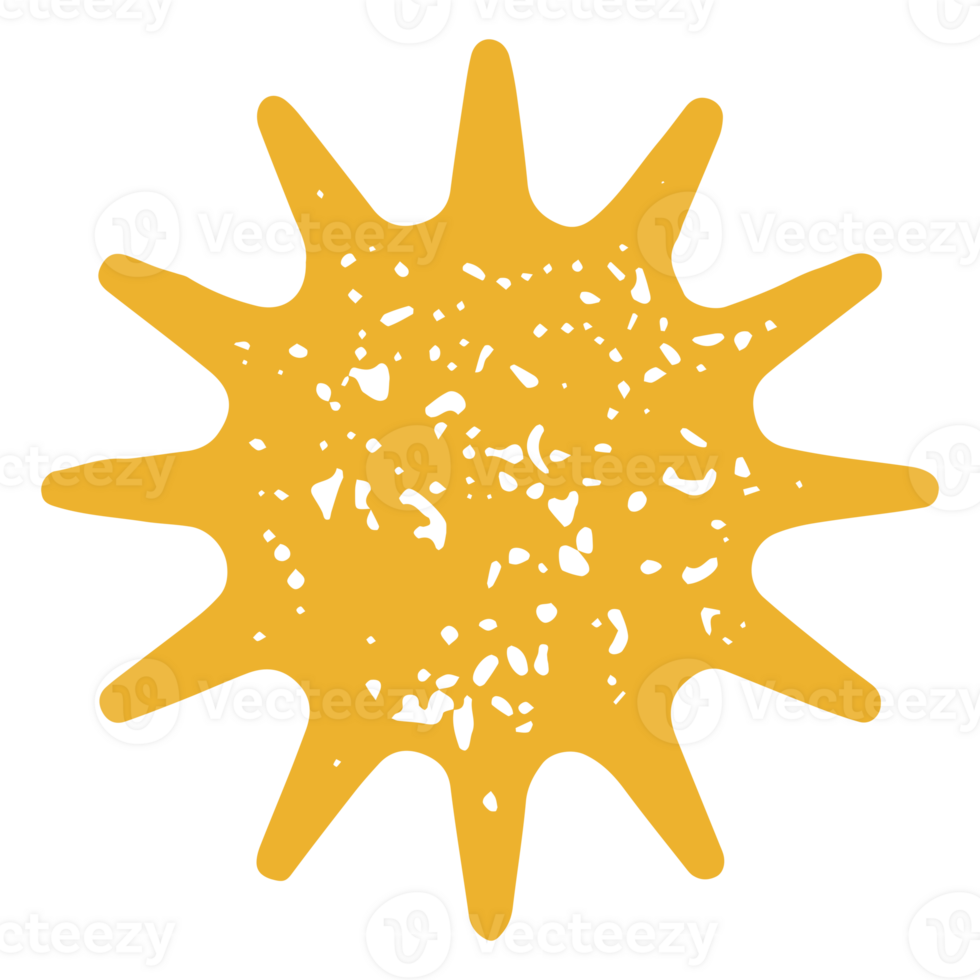 Rounded yellow sun with sharp thorns hand drawn grunge texture illustration png