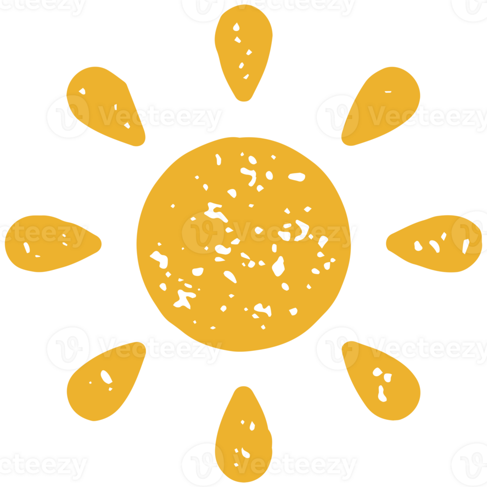 Summertime solar shining yellow sun with drop shape rays minimalist grunge texture decorative design png