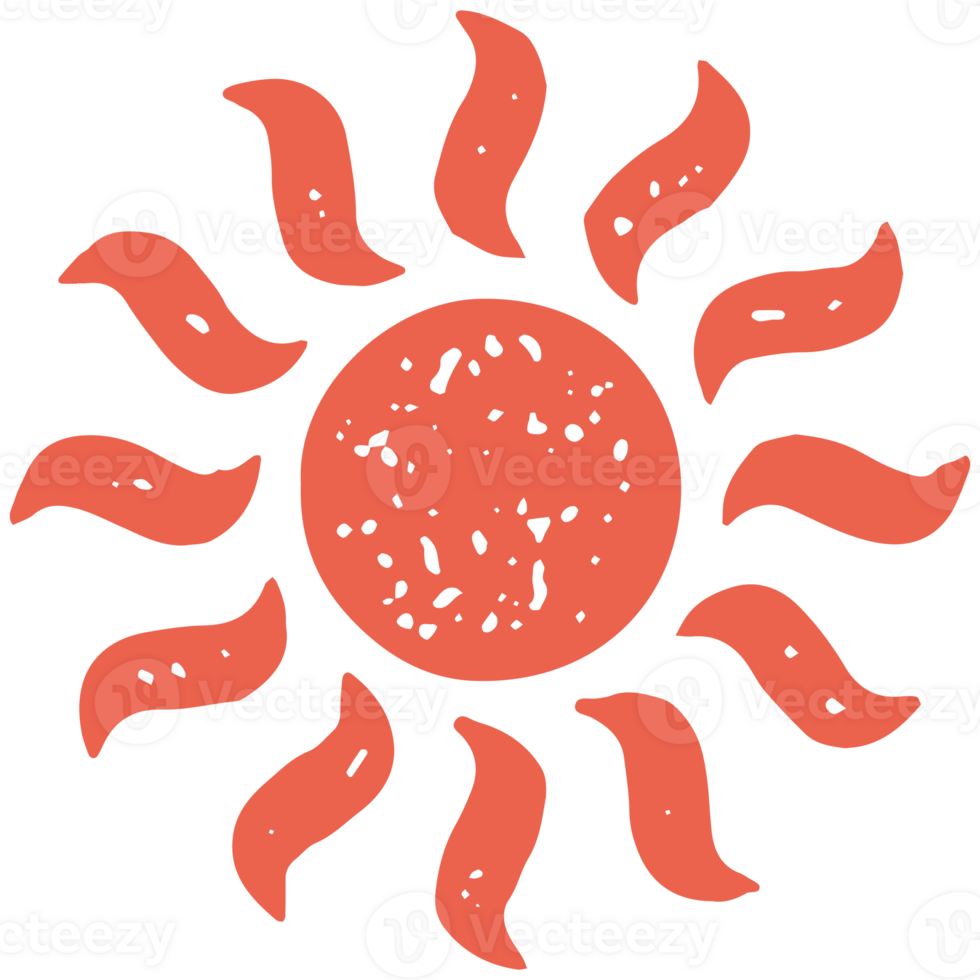 Red burning decorative sun with fire curved beams circle design grunge texture illustration png