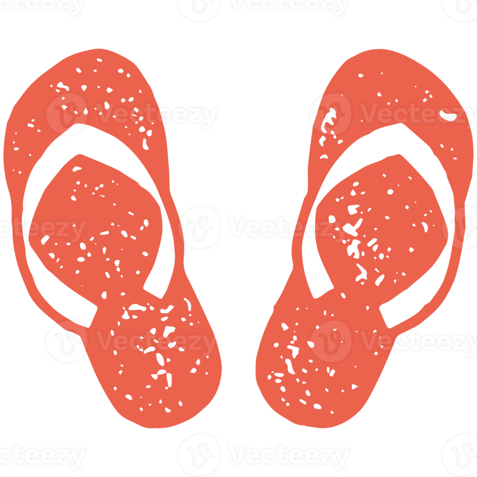 Minimalist red slippers pair traditional summer beach vacation shoes top view grunge texture png