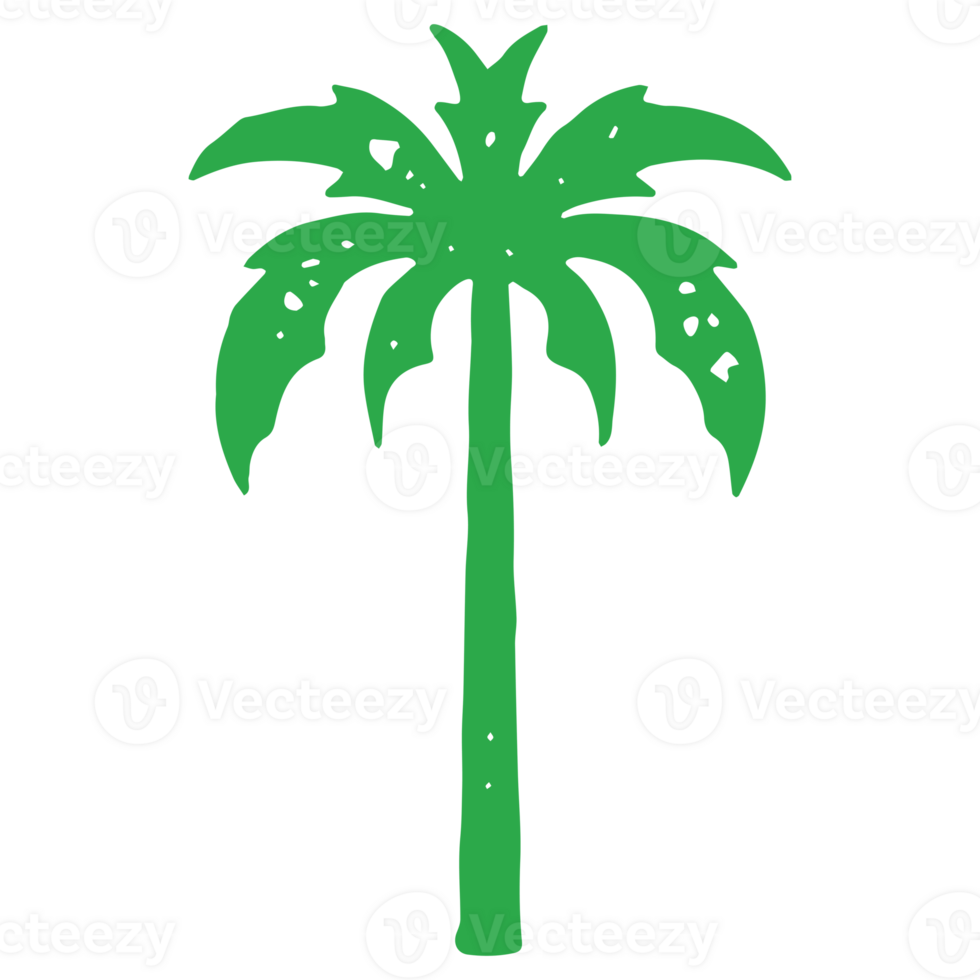 Green natural palm tree with ornamental lush foliage top and straight trunk grunge texture png
