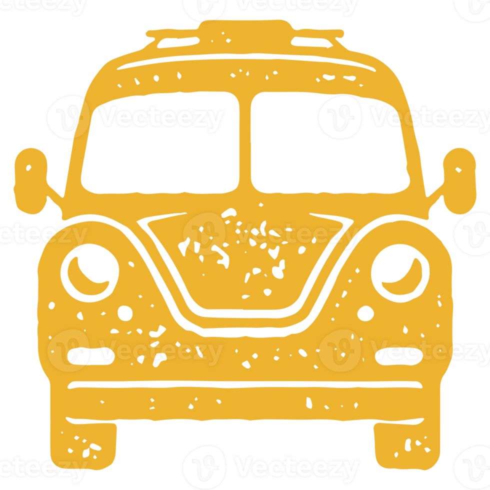Front view yellow retro camper car bus for road trip adventure summer travel vacation grunge texture png