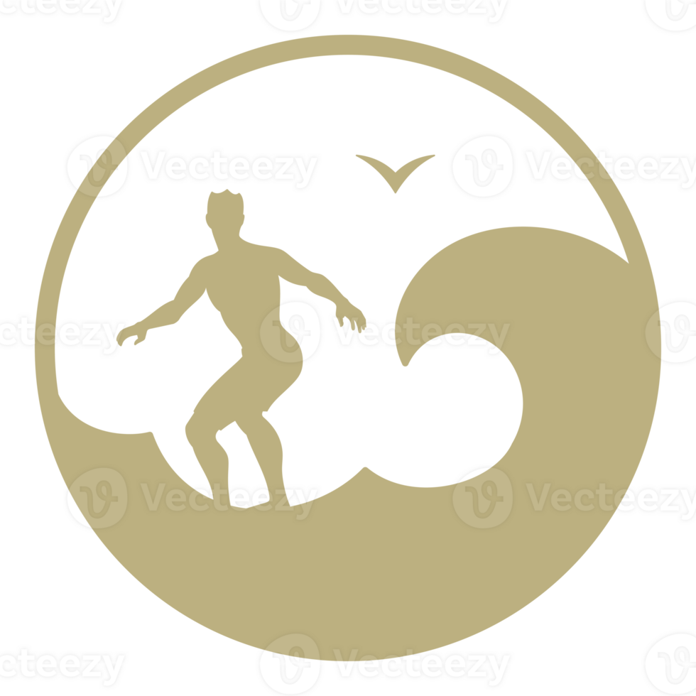 Surfer on the wave in round frame png