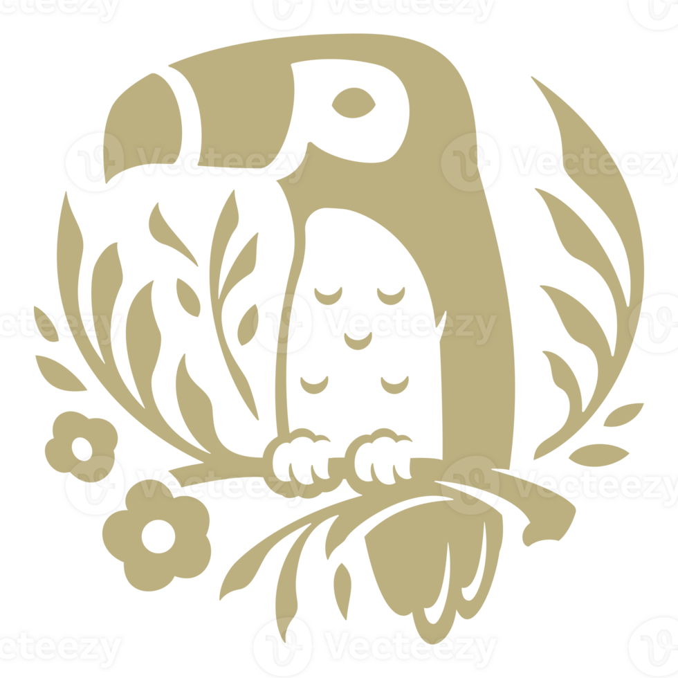 Toucan on a branch hand drawn silhouette retro illustration png