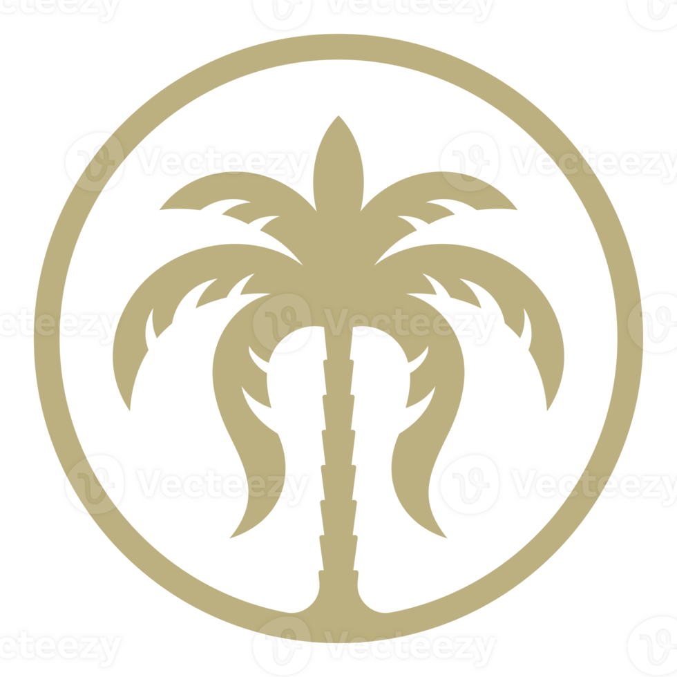 Palm tree hand drawn silhouette retro illustration in circle frame png
