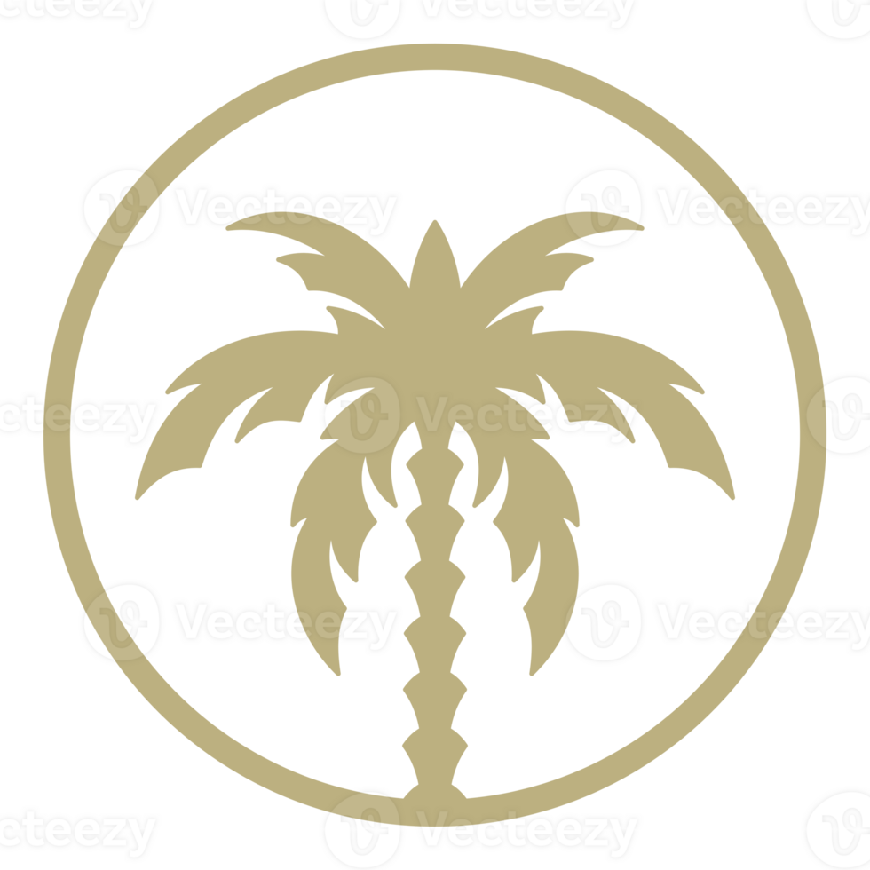 Palm tree hand drawn silhouette retro illustration in circle frame png