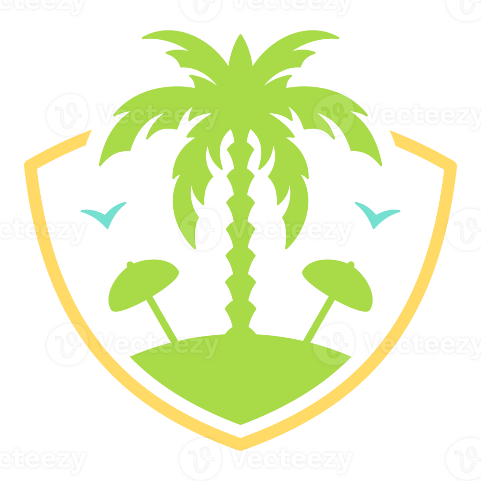 Palm tree on shield hand drawn silhouette retro illustration png