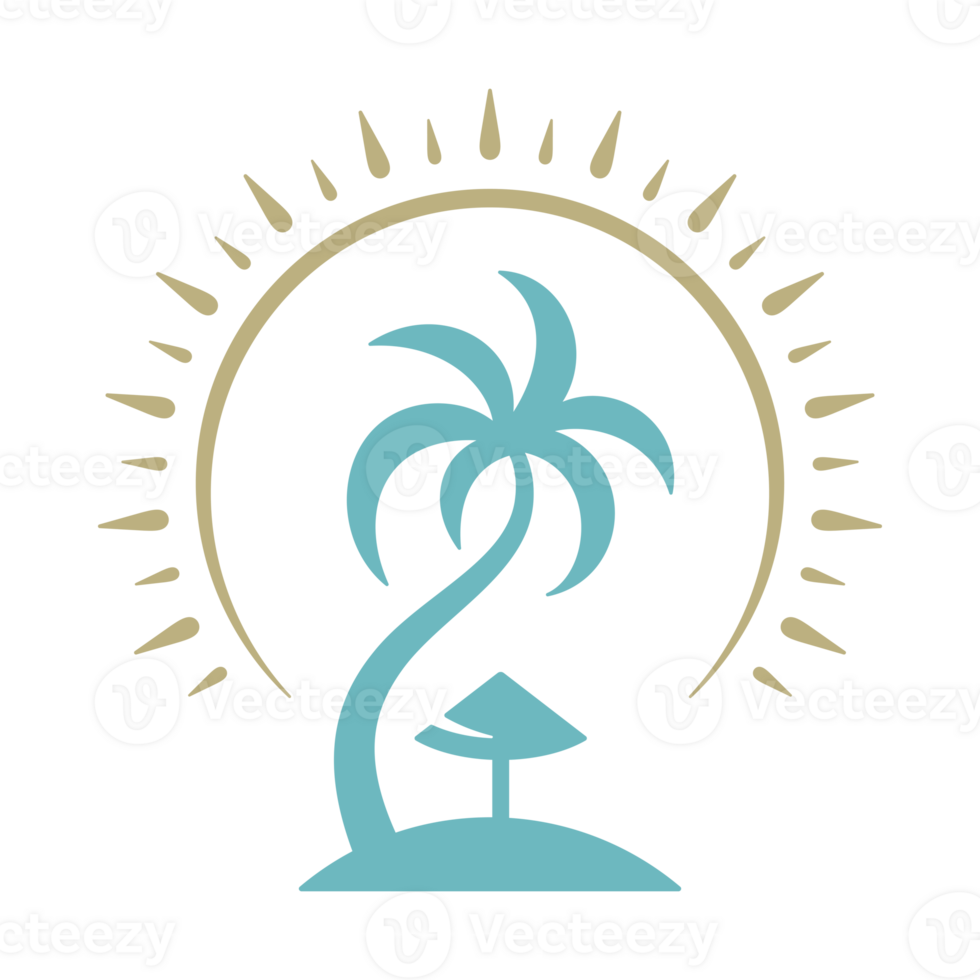 Palm trees on the island hand drawn silhouette retro illustration png