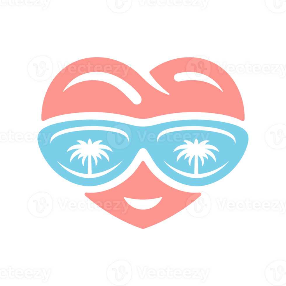 Smiling heart in sunglasses hand drawn silhouette retro illustration png