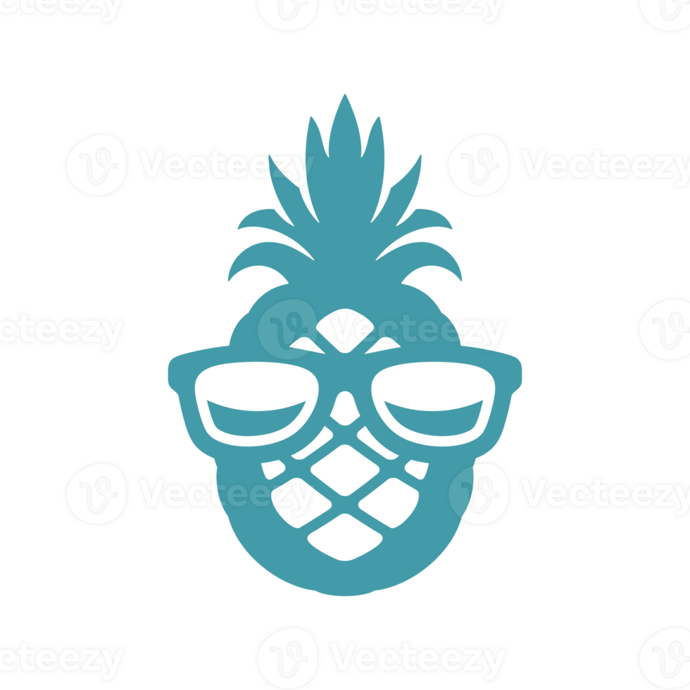 Pineapple in sunglasses hand drawn silhouette retro illustration png