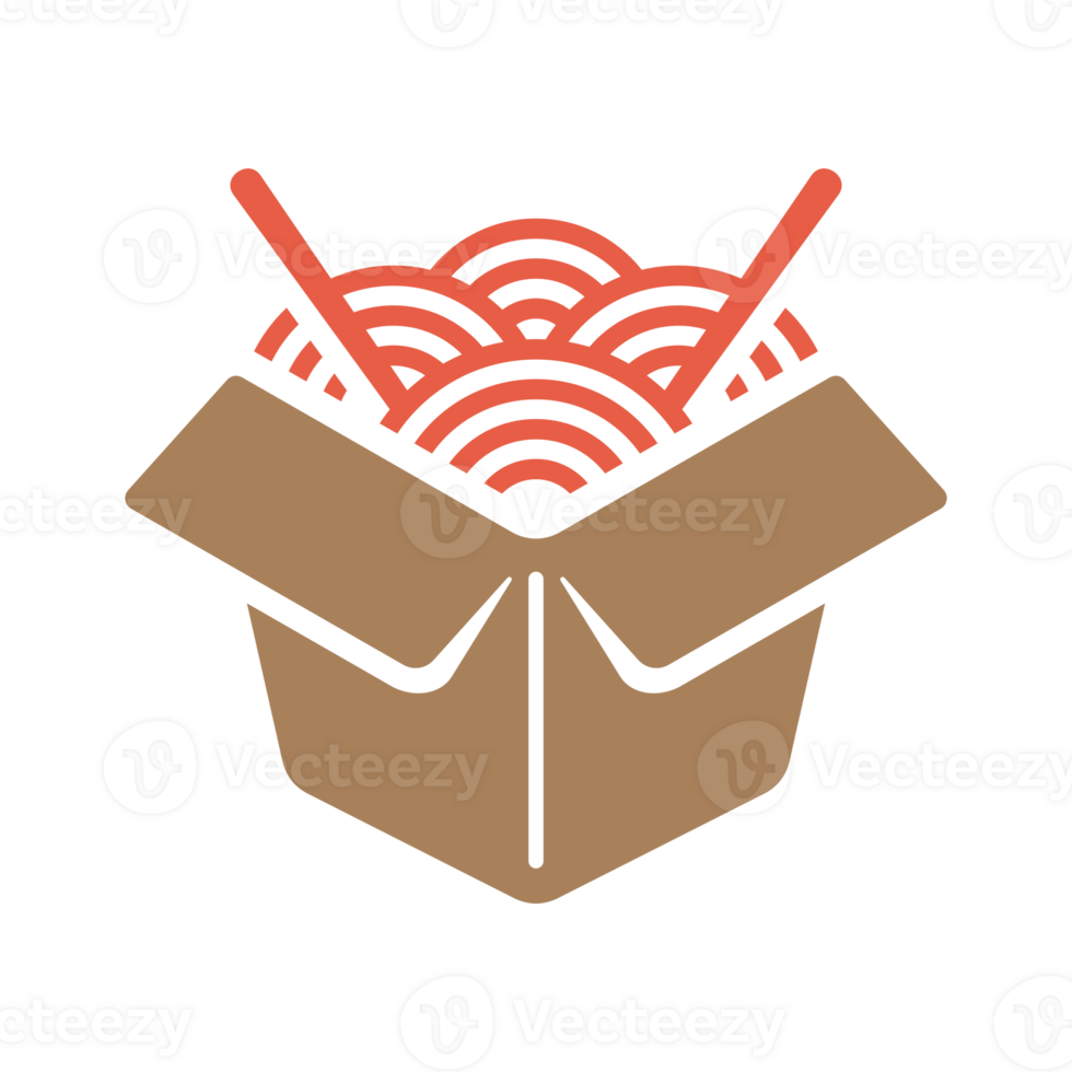 Takeaway box of noodles hand drawn icon vintage illustration png