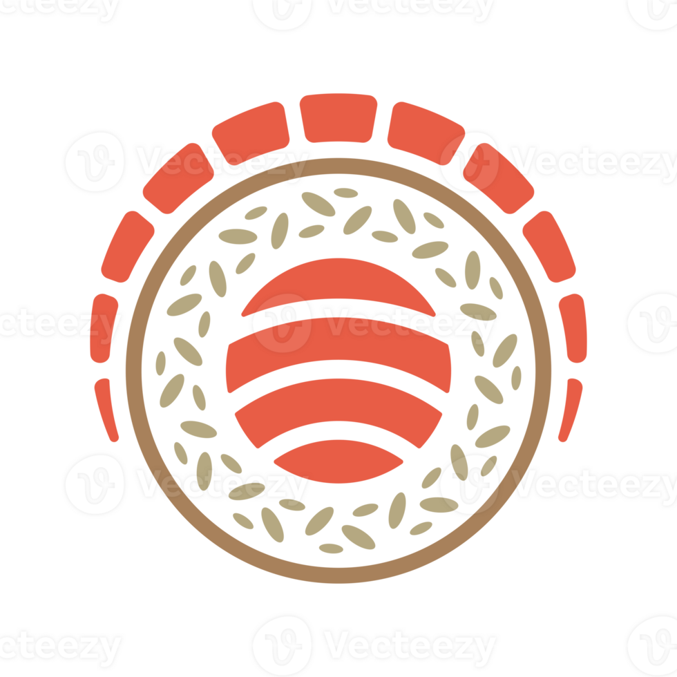 Red and brown sushi roll hand drawn icon vintage illustration png