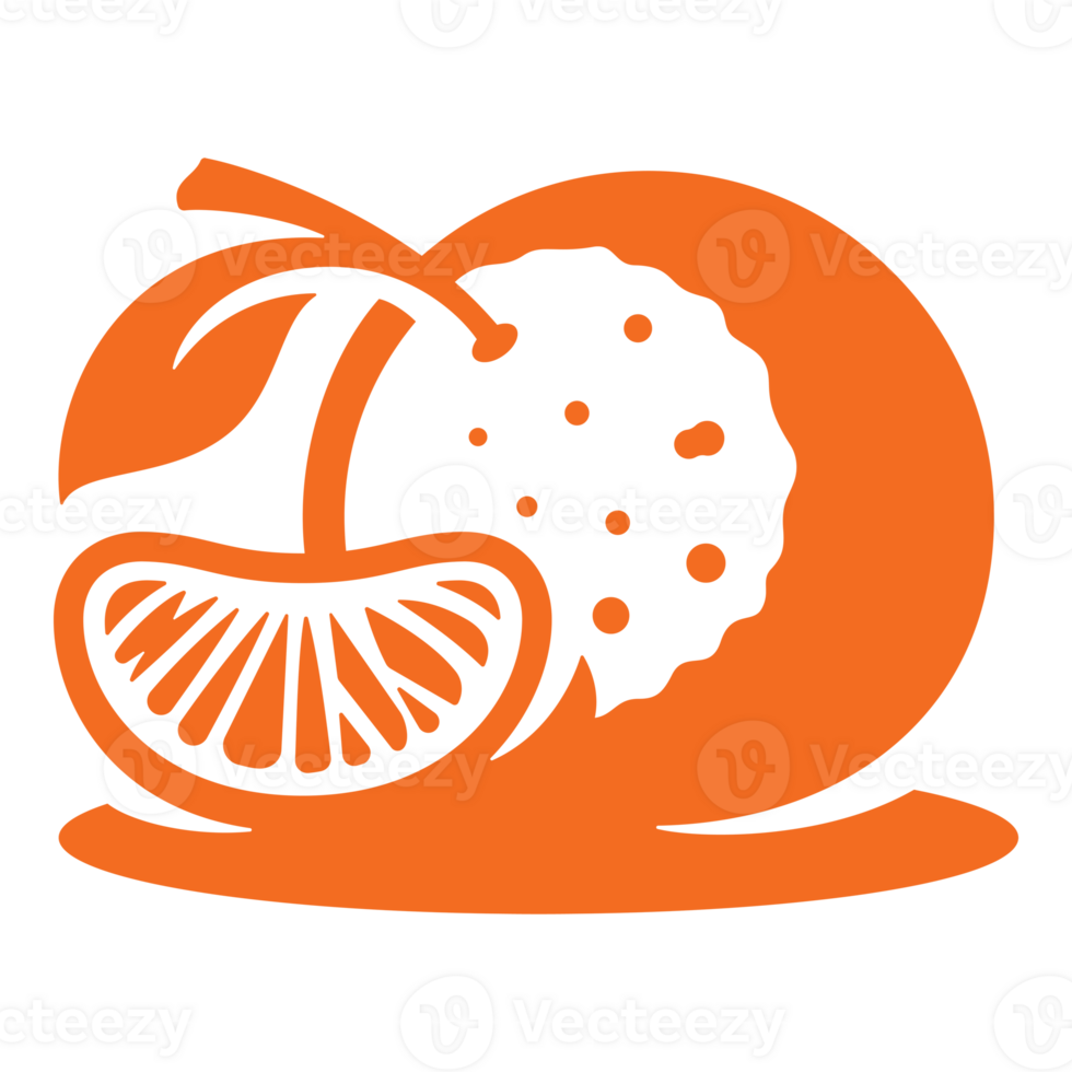 Whole tangerine and tangerine wedge icon in orange color hand drawn illustration png
