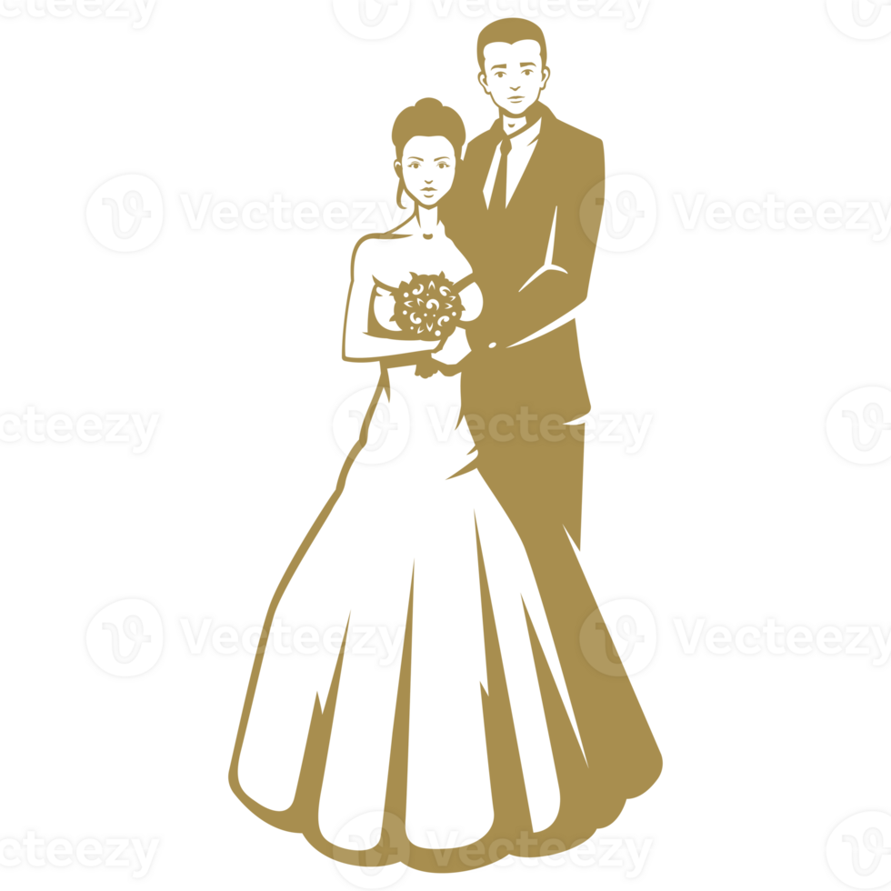 Groom and bride in wedding dress standing hand drawn icon vintage illustration png