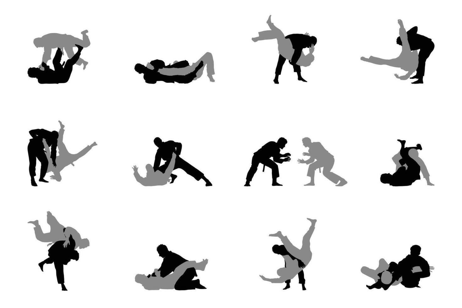 Brazilian Jiujitsu combat silhouette vector