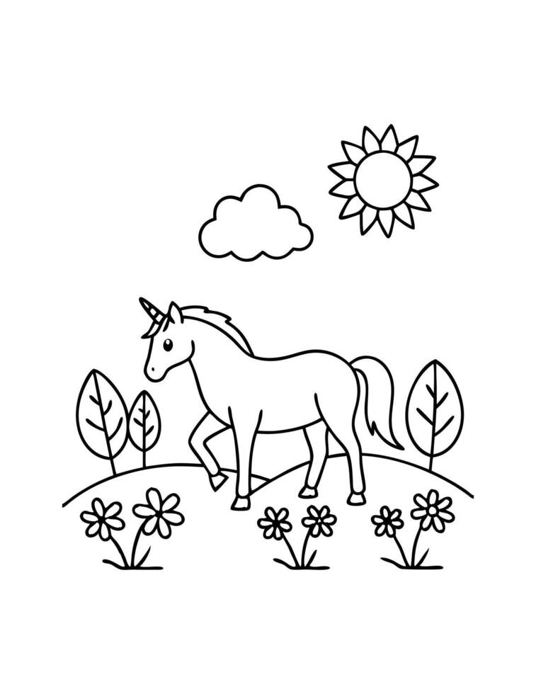 Unicorn Coloring page vector