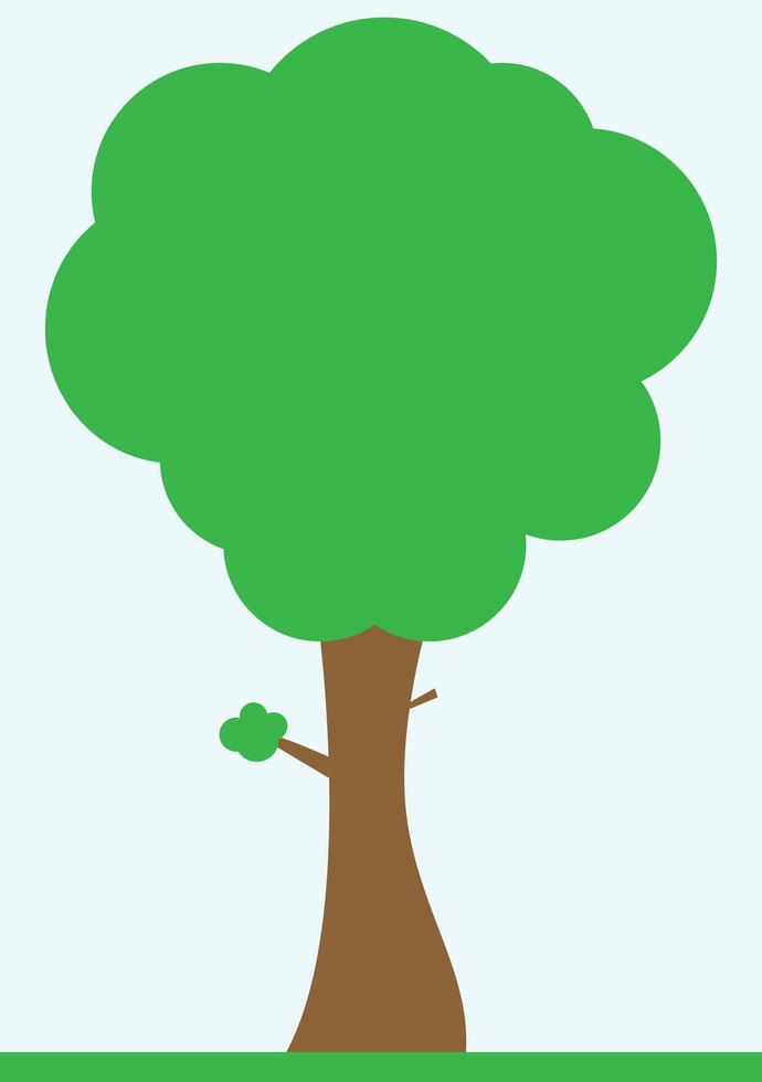 A simple tree with blue sky background, green tree, green and brown and blue colors, tree illustration , suitable for educational content and cartoon creation and kids stories, good for signs vector