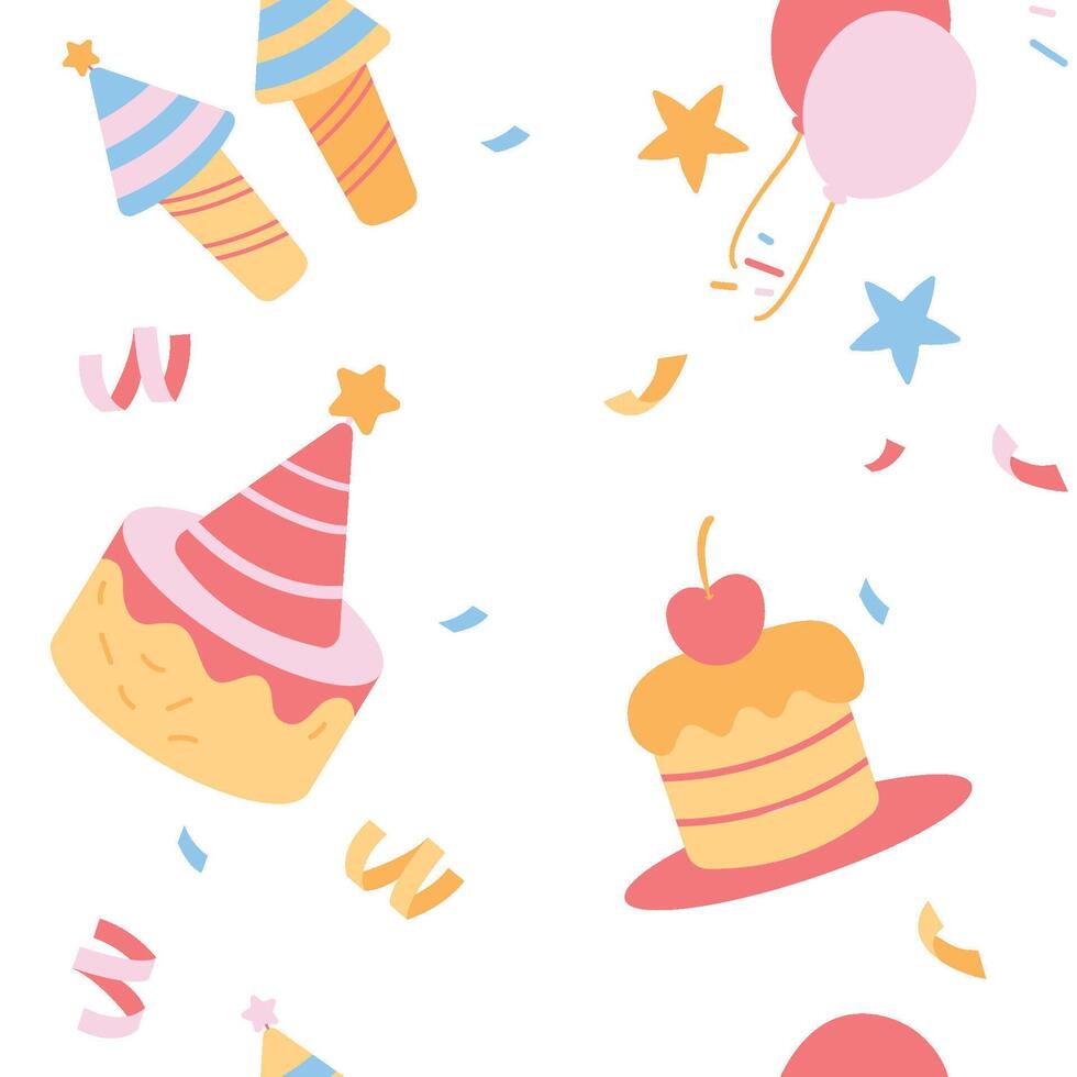 Cute Birthday Cake Cupcake Seamless Pattern Motif Confetti Decoration Illustration vector