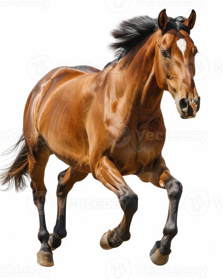 Brown Horse Running Isolated on White Background photo