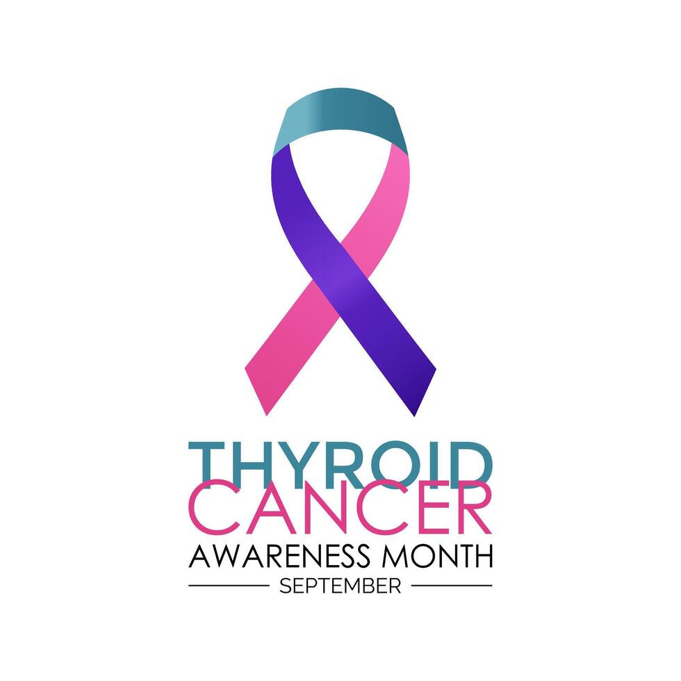 illustration of Thyroid cancer awareness month is september. Promoting Thyroid Health and Wellness awareness Calligraphy Realistic Teal Ribbon.Banner poster design. vector