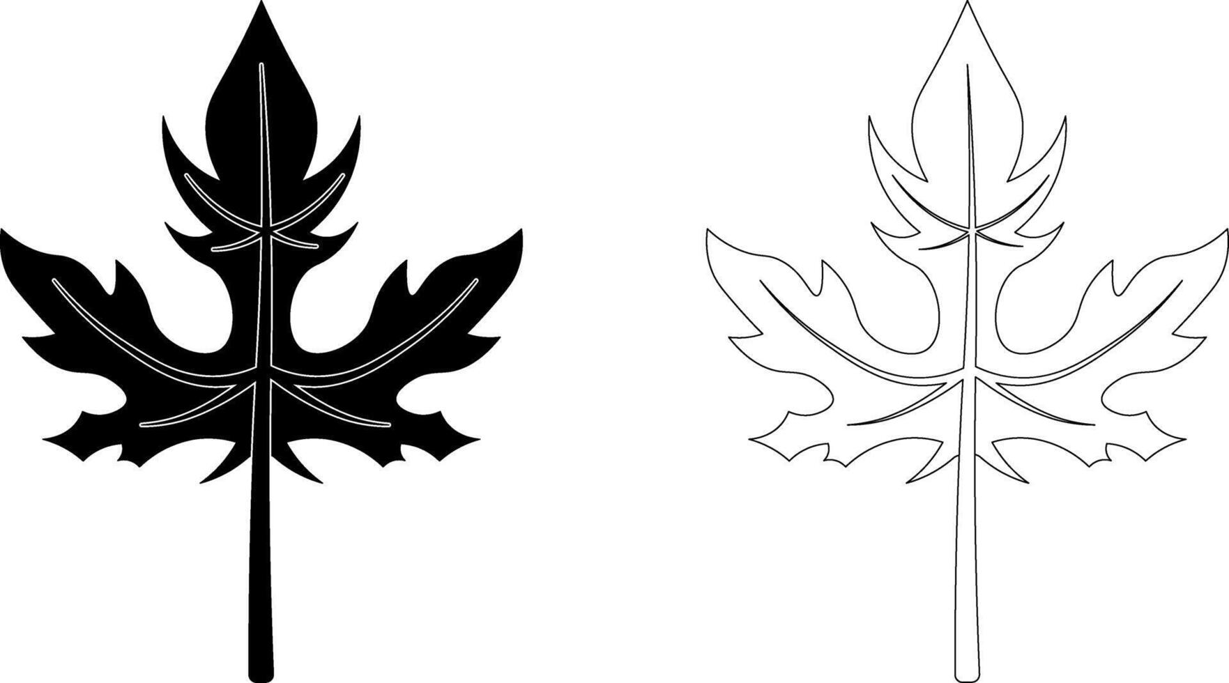 outline silhouette papaya leaf icon set vector