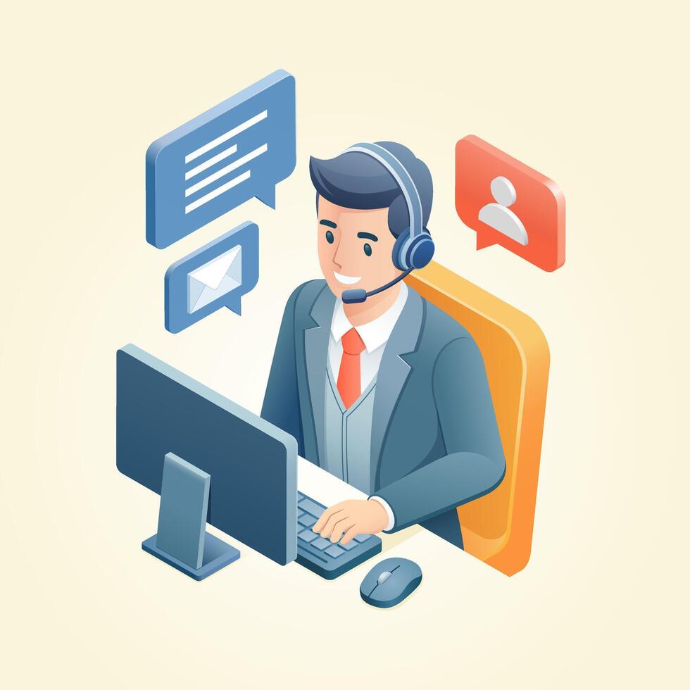 Customer service support operator isometric illustration vector