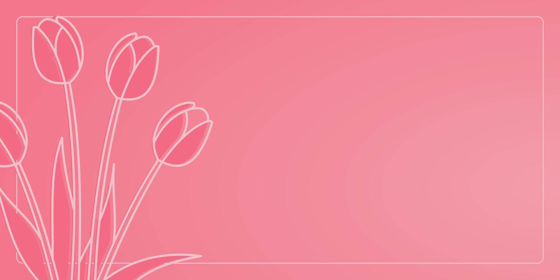 pink background with tulip flower line illustration, free copy space area design. vector