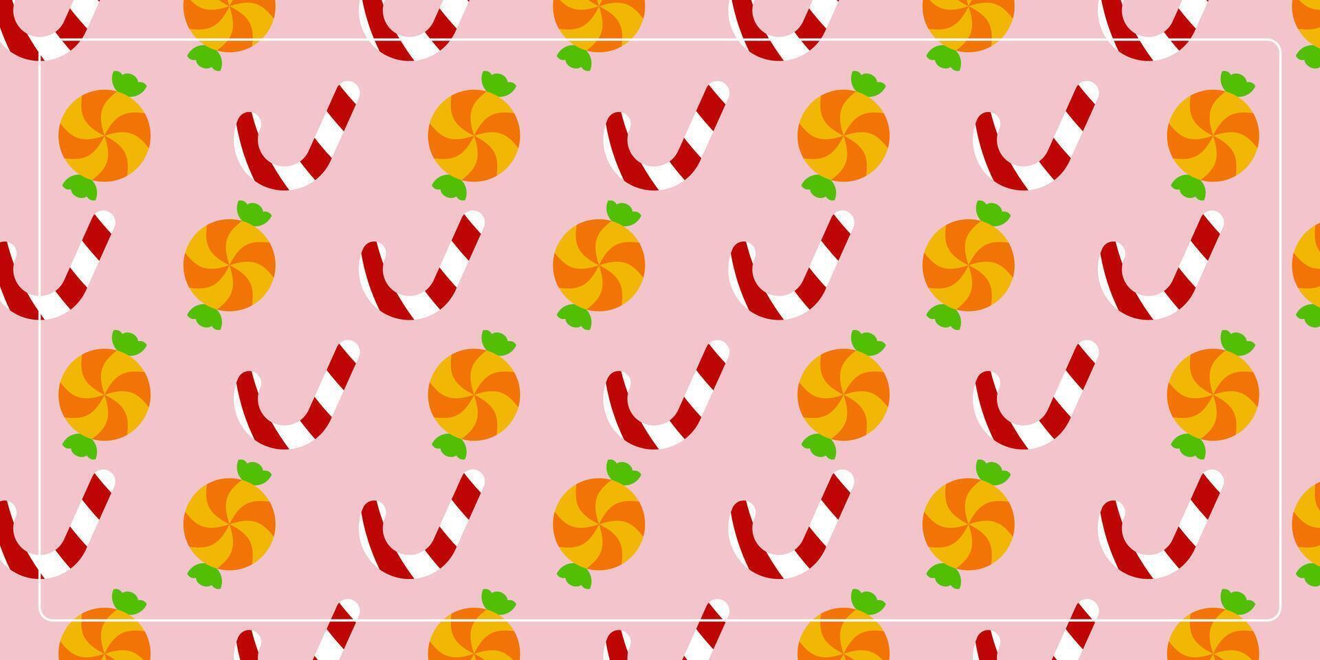 pink background christmas pattern with candy icons. design for banner, poster, greeting card, social media. vector