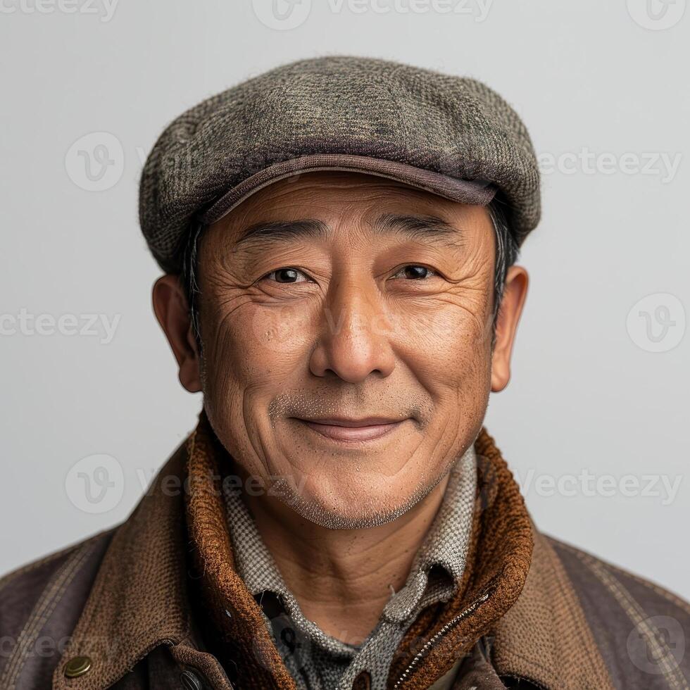 Portrait of an Elderly Man Wearing a Cap and Brown Jacket photo