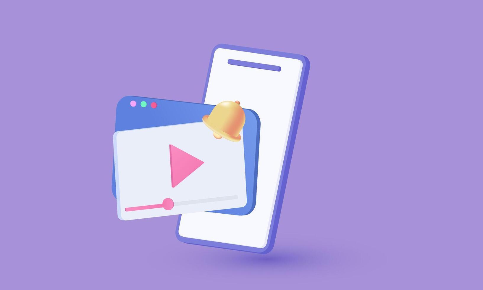3d icon realistic live streaming bell alert cartoon style design vector