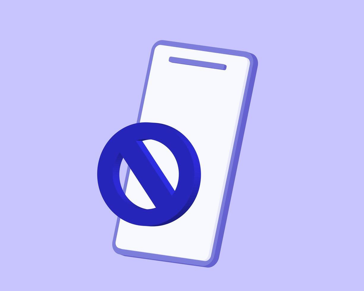 3d realistic mobile phone forbidden sign blue cartoon style design vector