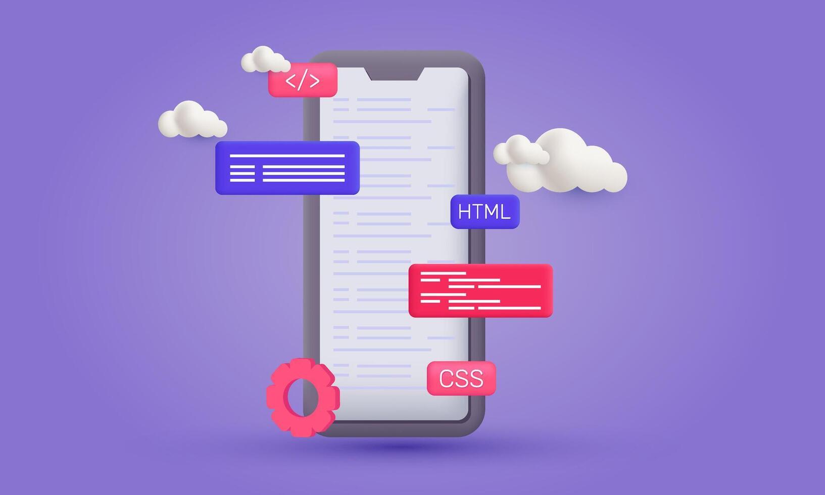 3d realistic smartphone website programming coding web development style design vector