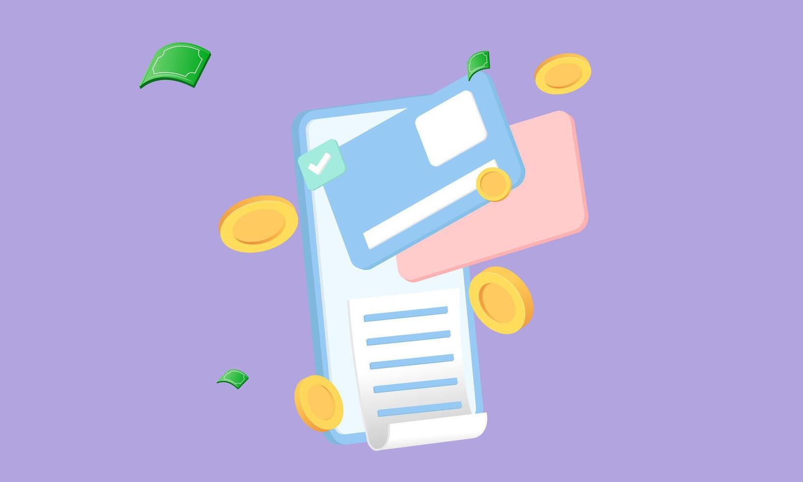 3d realistic pay money mobile phone banking cartoon style design vector