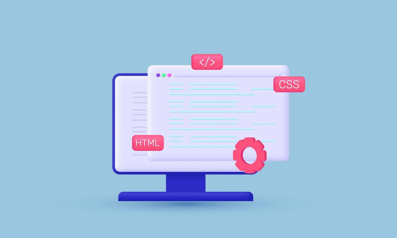 3d realistic website programming coding web development style design vector