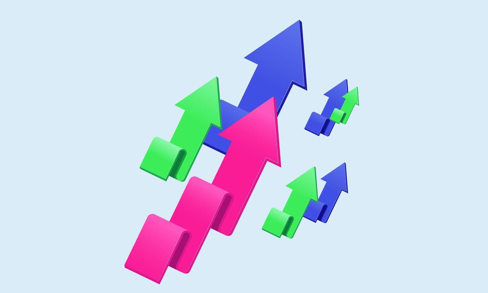 3d realistic three color arrows pointing growth new concept design vector