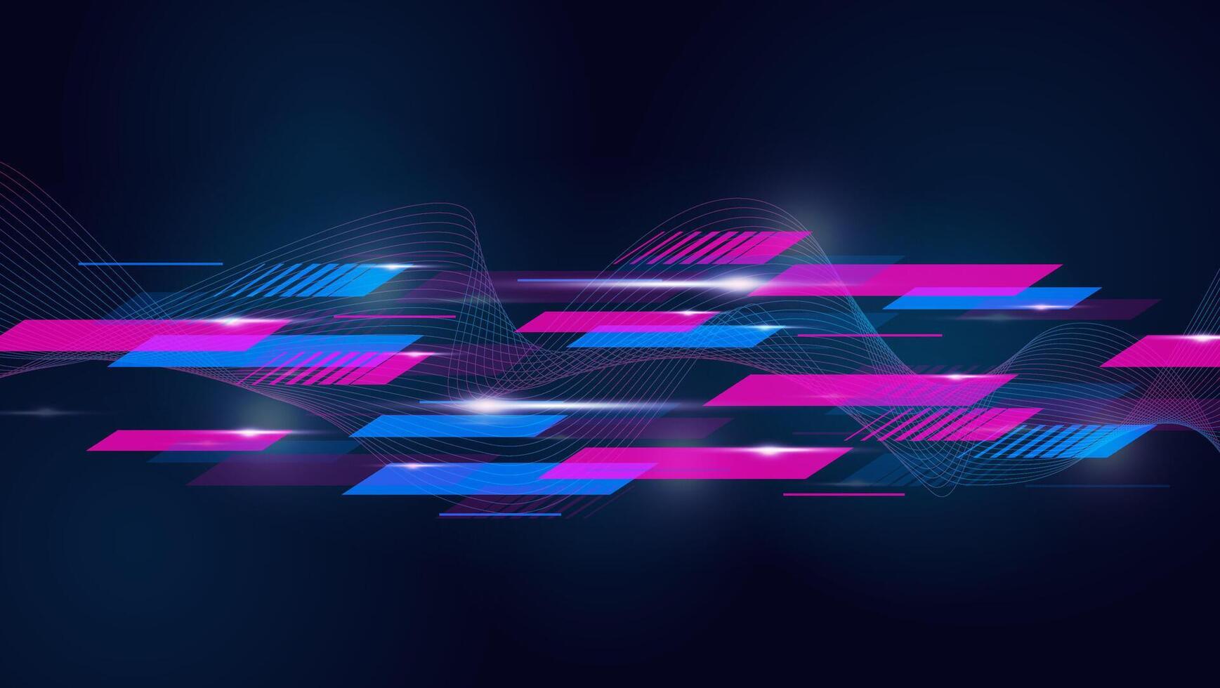 Black geometric design with a set of purple and blue stripes, thin wavy thin lines. Modern colored posters for sports. vector